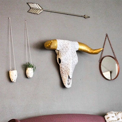 Handmade cow skull out of recycled cement bags from Haiti