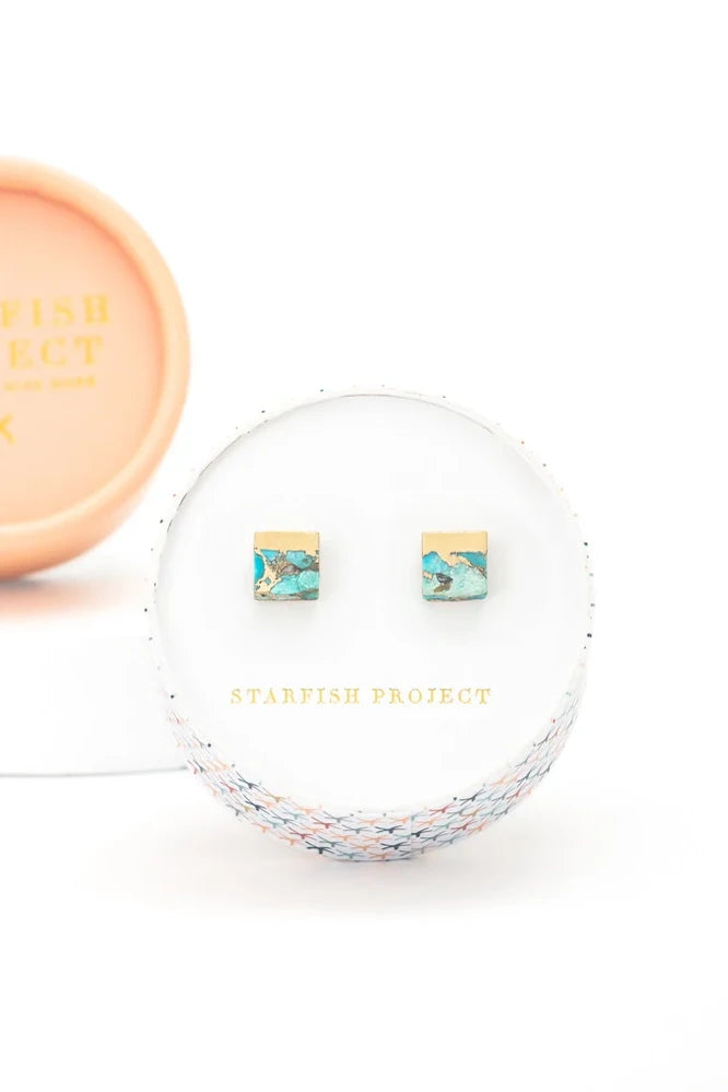 Lorena Square Turquoise Stud Earrings