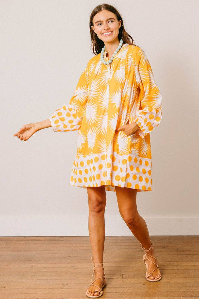 Gold Palm Geo with Gold Dot Lilly Dress