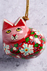 Thumbnail for Painted Floral Cat Paper Mache Ornament