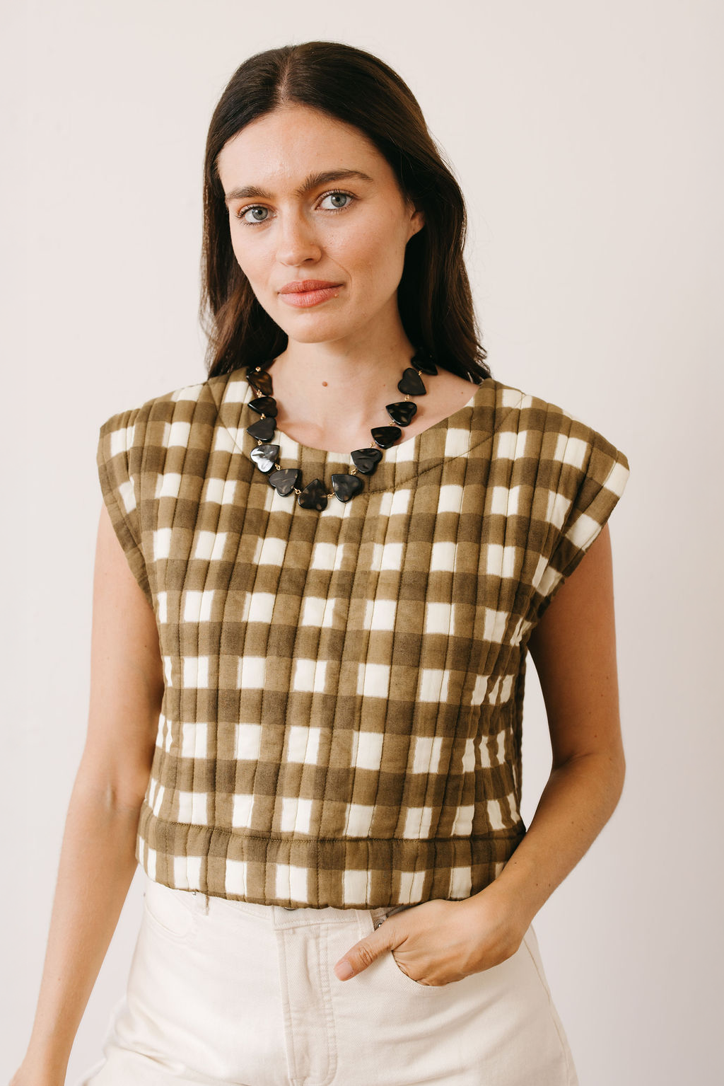 Painted Gingham Quilted Greta Top