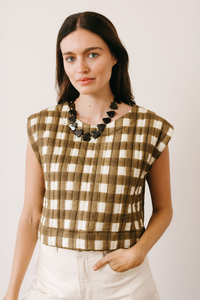 Thumbnail for Painted Gingham Quilted Greta Top