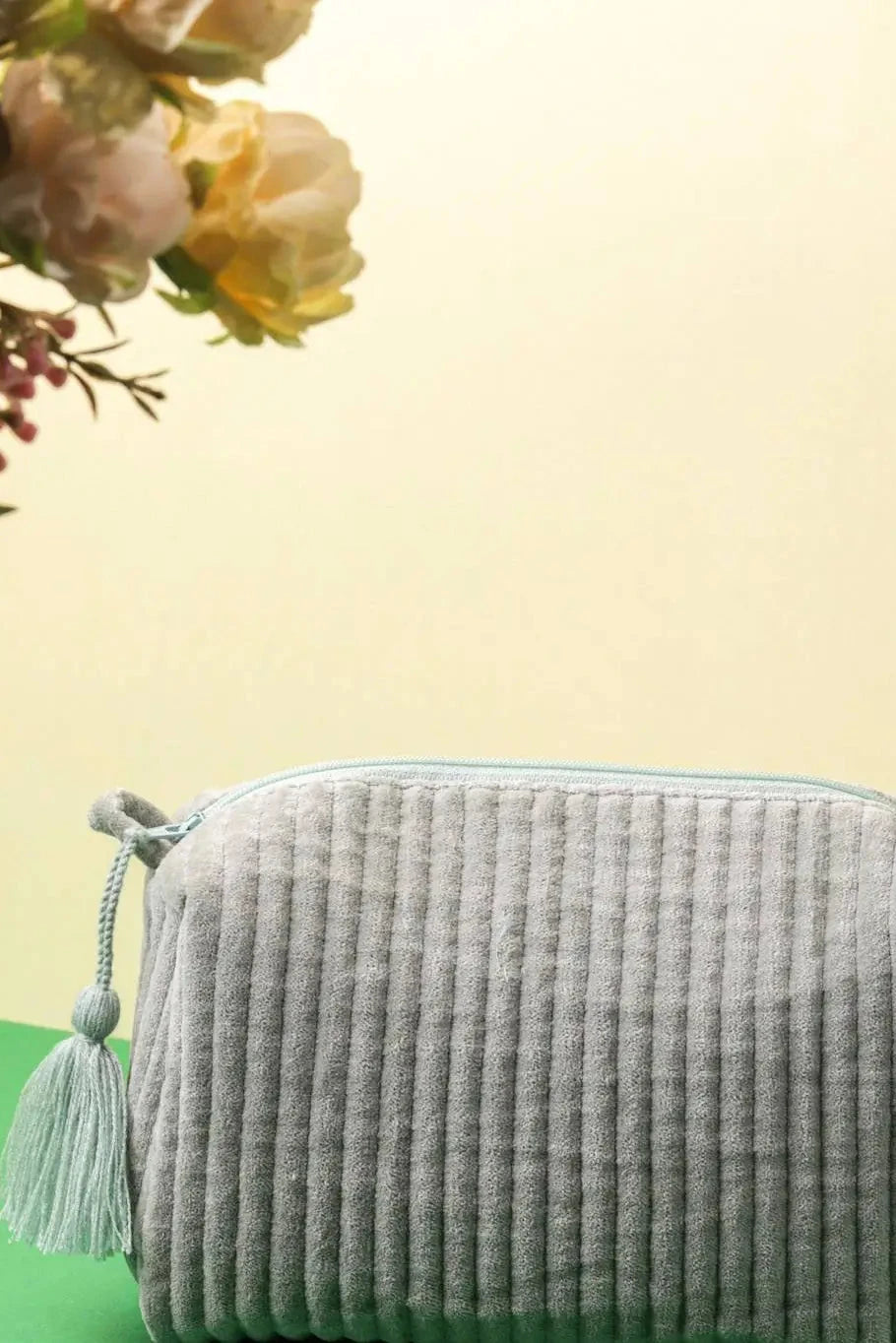 Velvet & Block Print Lined Cosmetic Pouch