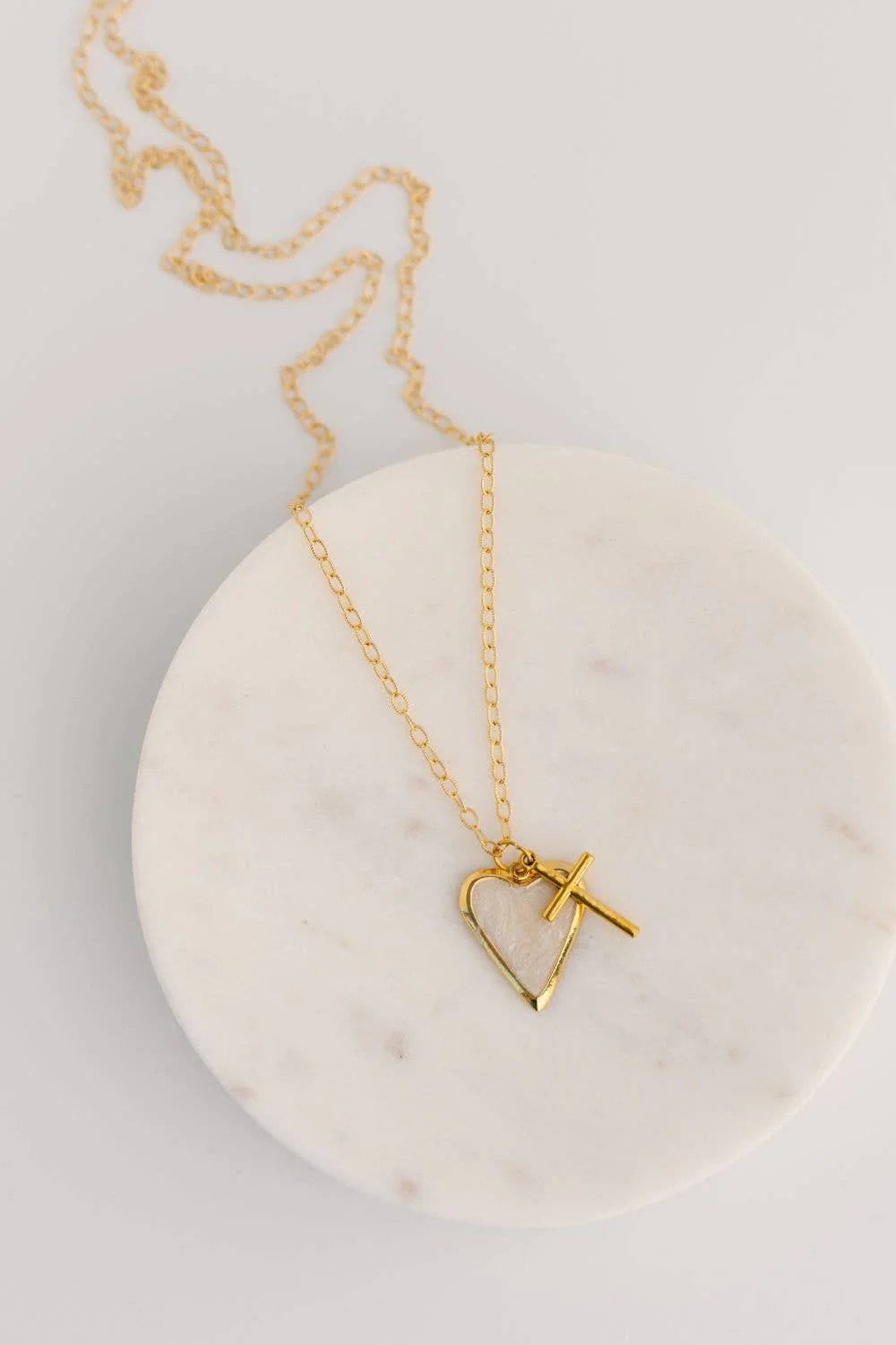 Demi Pearl Heart + Cross Necklace