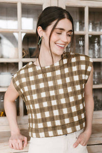 Thumbnail for Painted Gingham Quilted Greta Top