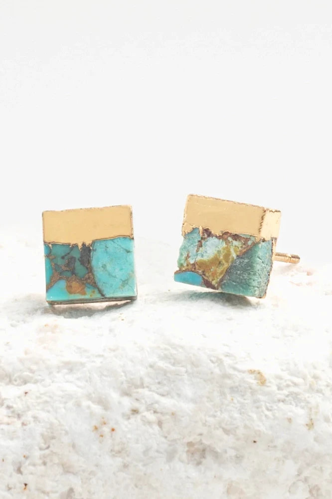 Lorena Square Turquoise Stud Earrings