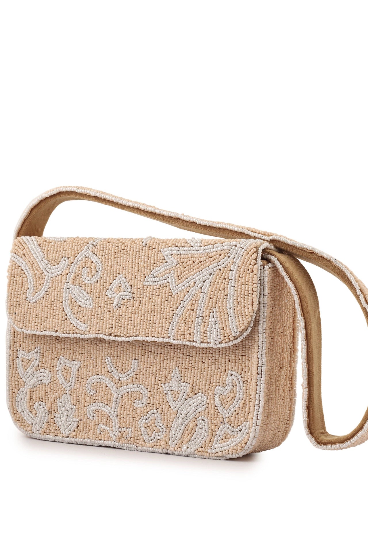 Beige Bloom Beaded Purse