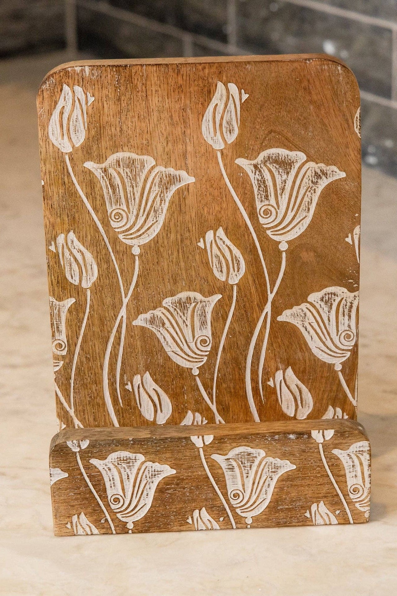 Wooden tulip tablet/book holder