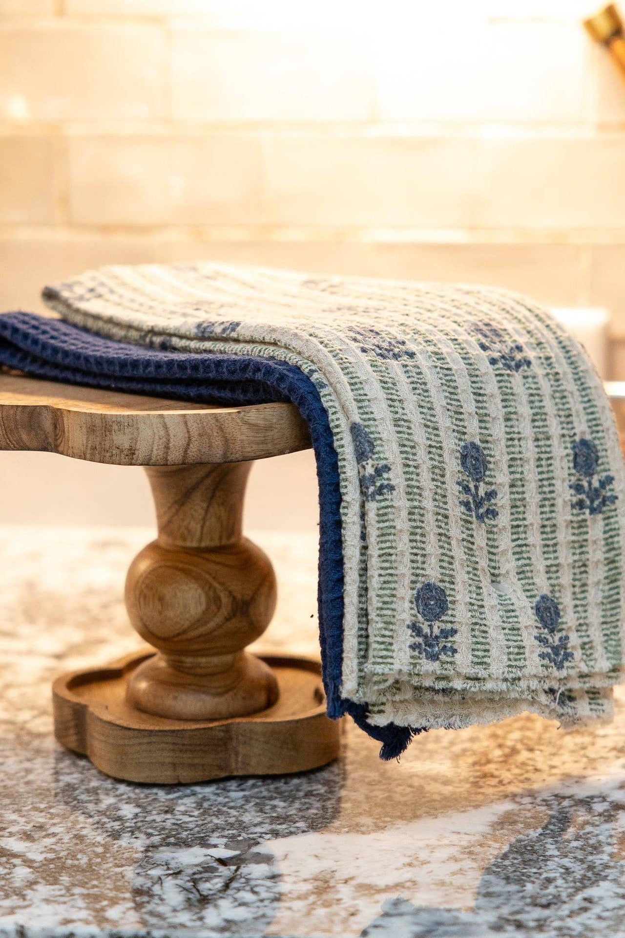 Bluebell Block Print Waffle Kitchen Towel Set