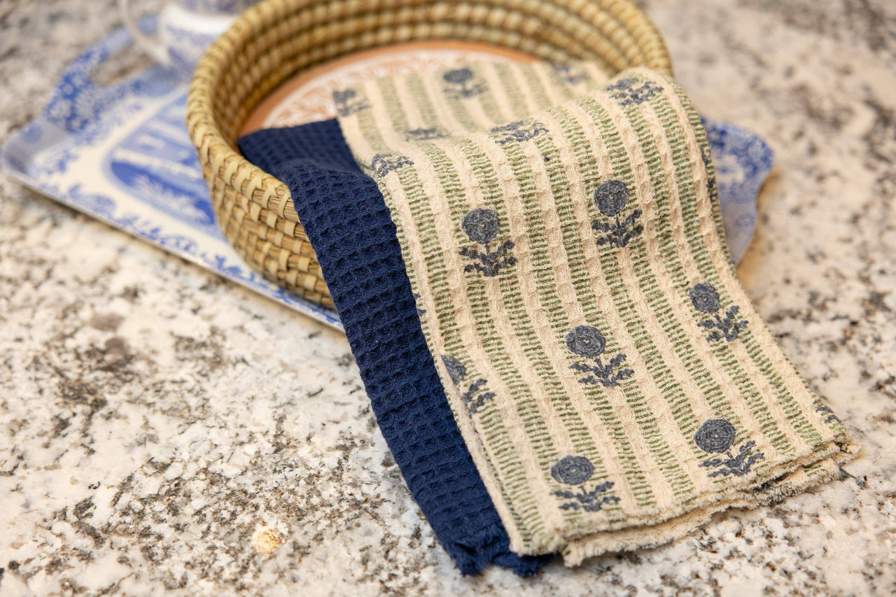 Bluebell Block Print Waffle Kitchen Towel Set