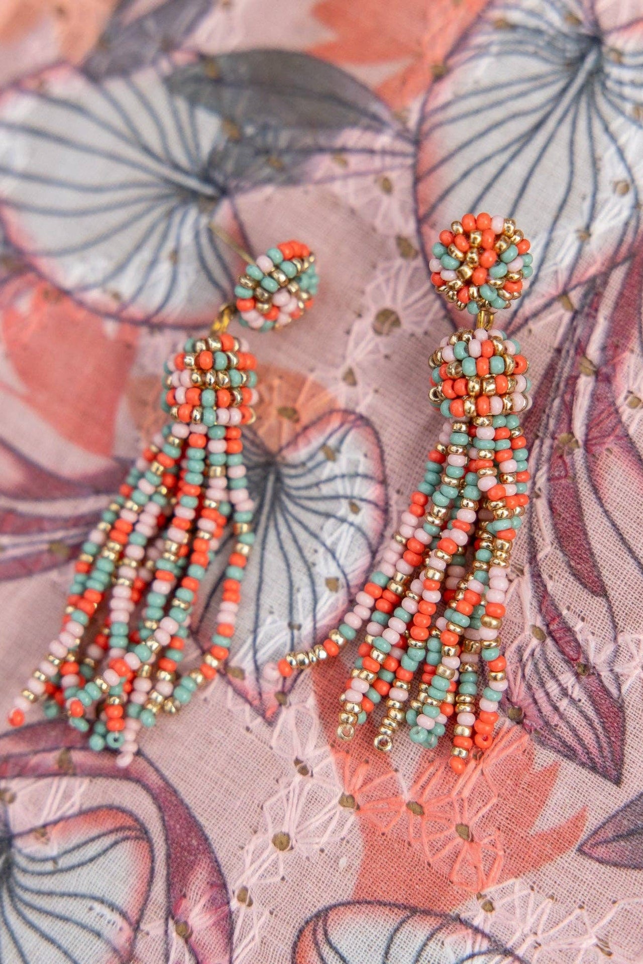 Coral Coast Beaded Tassel Earrings