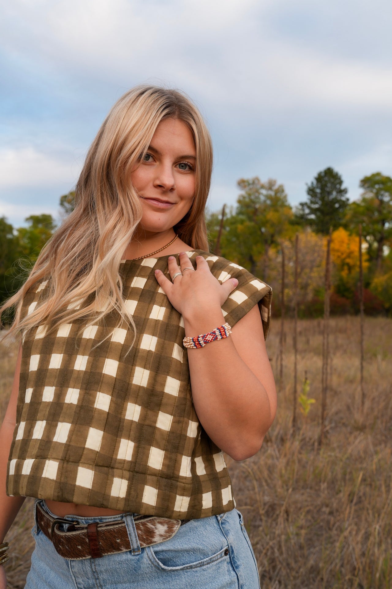 Painted Gingham Quilted Greta Top