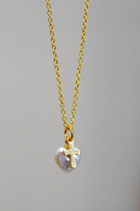 Thumbnail for Jadeyn Cross + Pearl Heart Necklace
