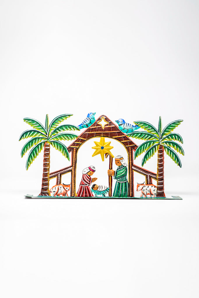 Painted Standing Nativity with Palm Trees