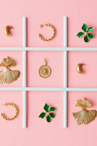 Thumbnail for Emerald and Gold Flower Earrings