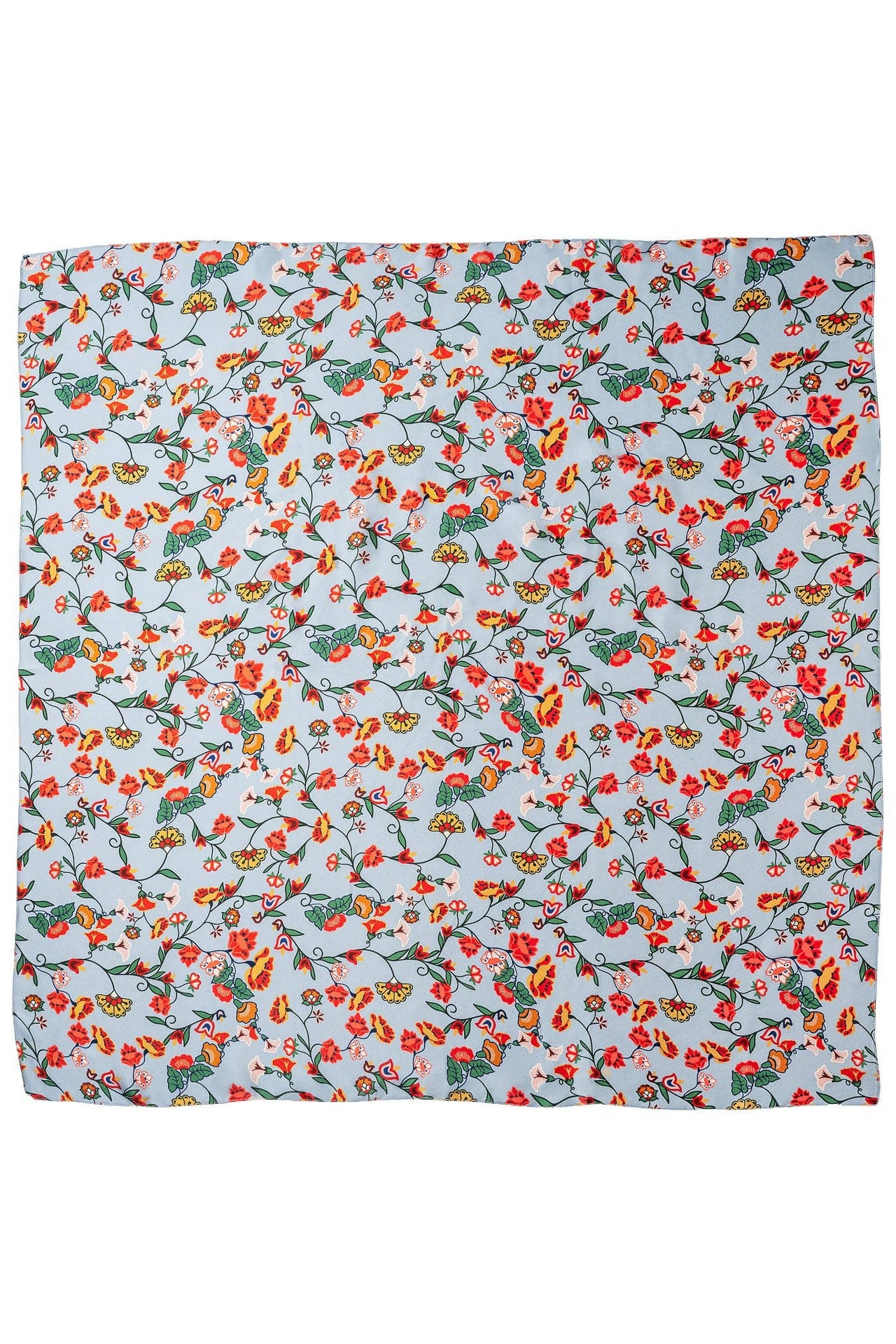 Baby Blue Floral Bloom Silk Scarf