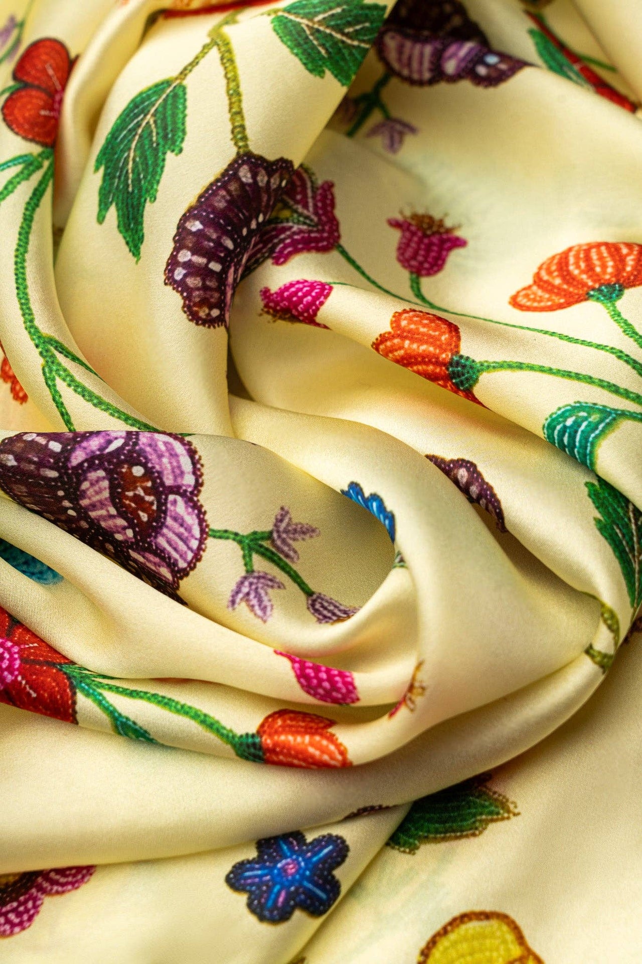 "Beaded" Floral Silk Scarf