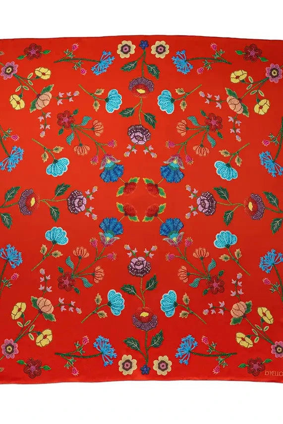 "Beaded" Floral Silk Scarf