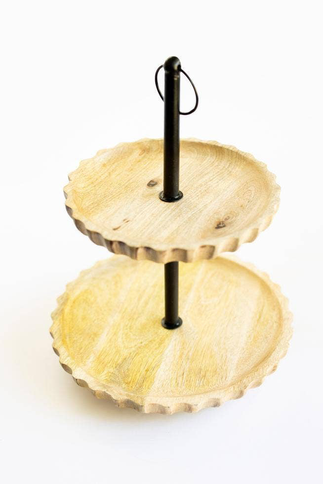 Hand-Carved Tiered Wooden Tray