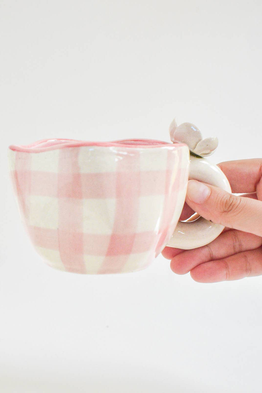 Pretty in Pink Gingham Ceramic Cups