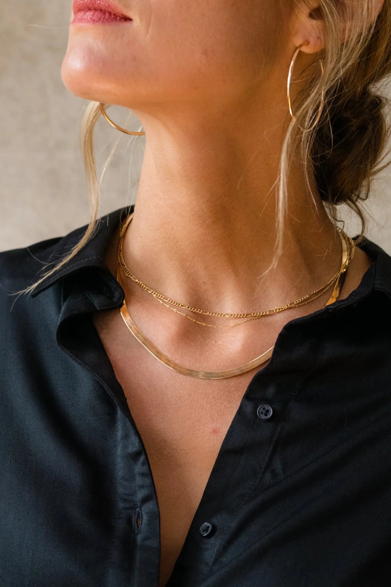 Double-Layered Gold Flat Herringbone Necklace - Gold Snake Chain Neckl –  Pantastic Studio