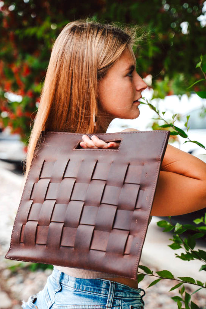 Bria Woven Leather Laptop Tote - Main Image