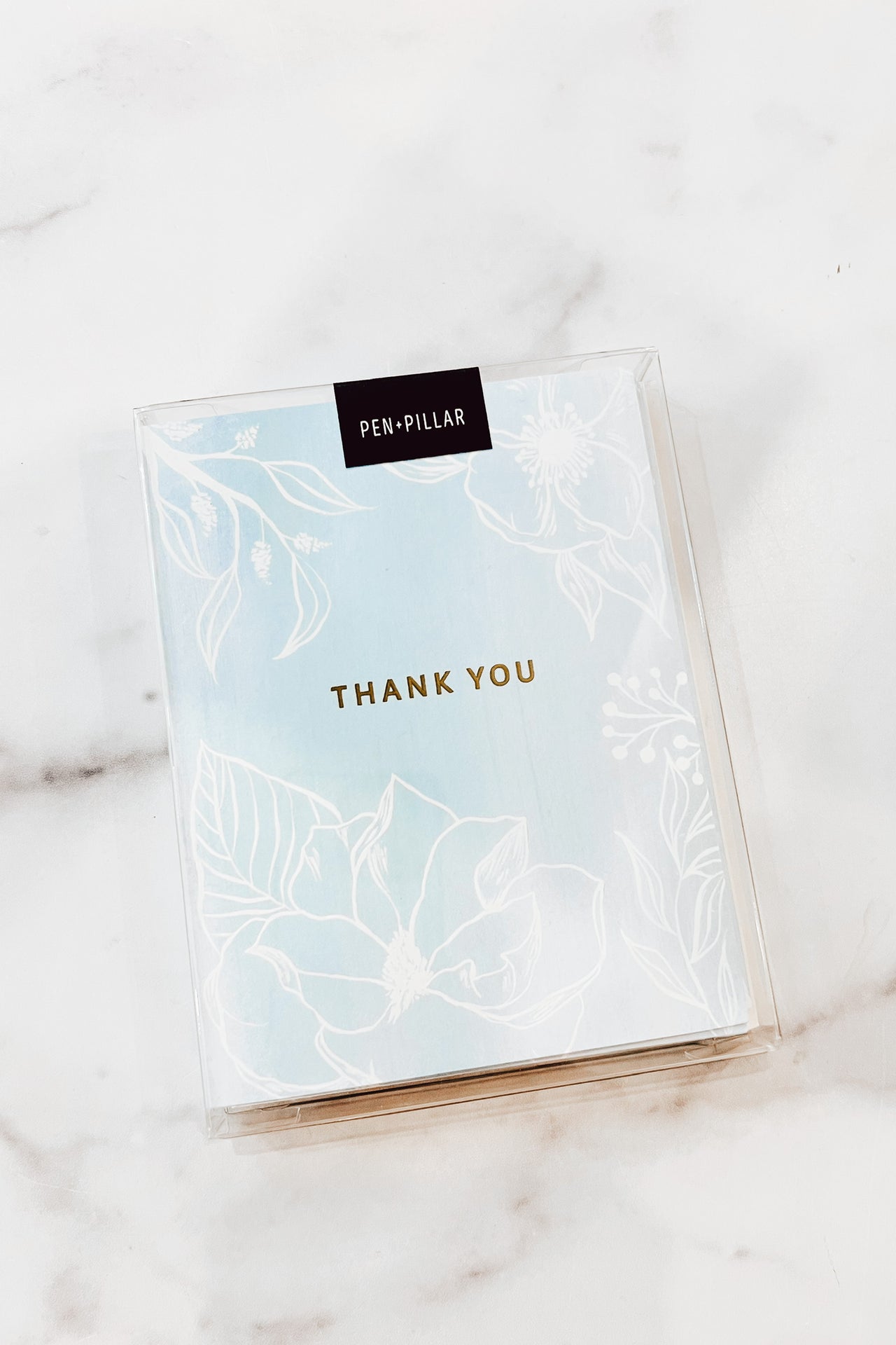 Blue Floral Garden Thank You Greeting Card - Set of 8