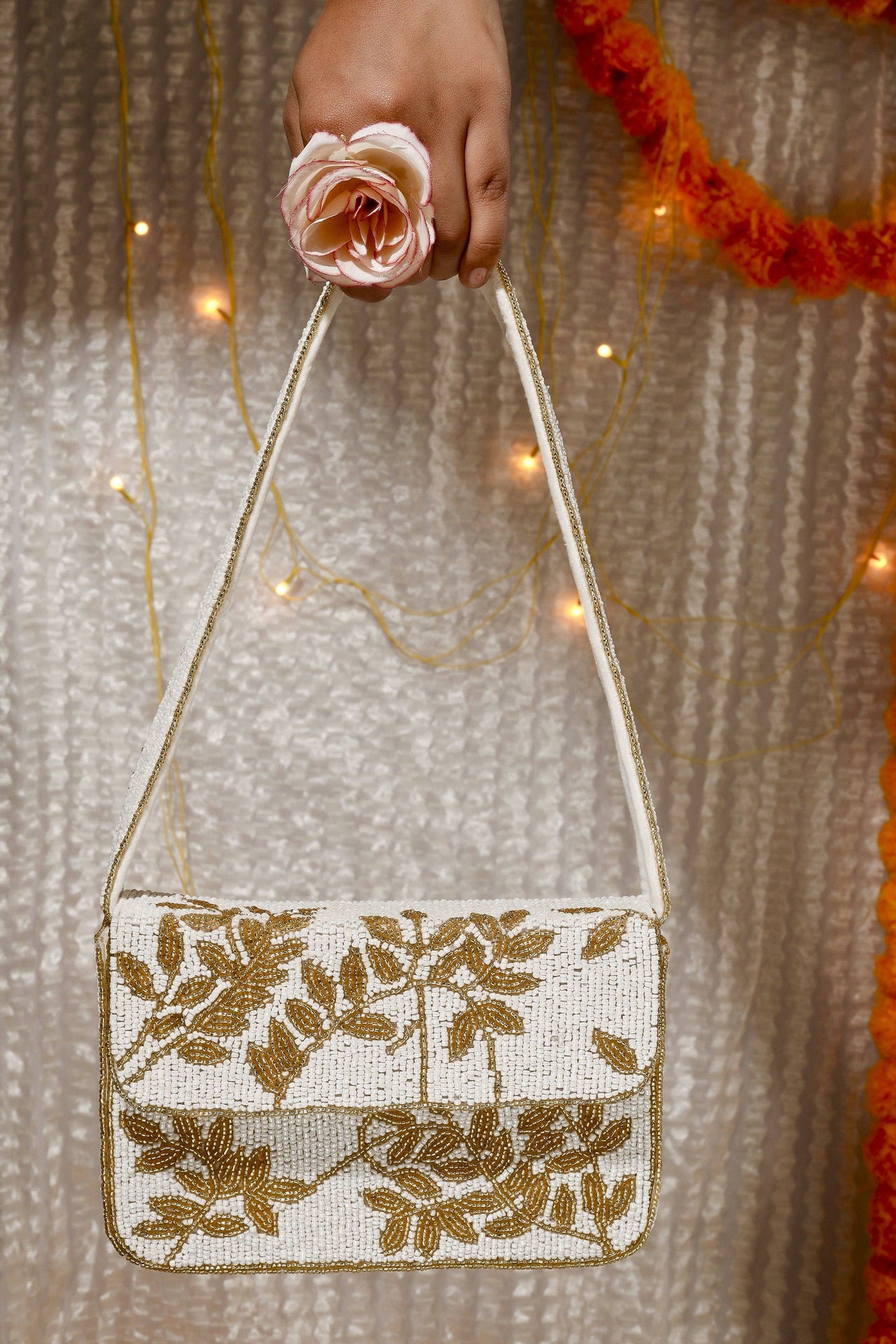 Ivory & Gold Beaded Gleam Purse