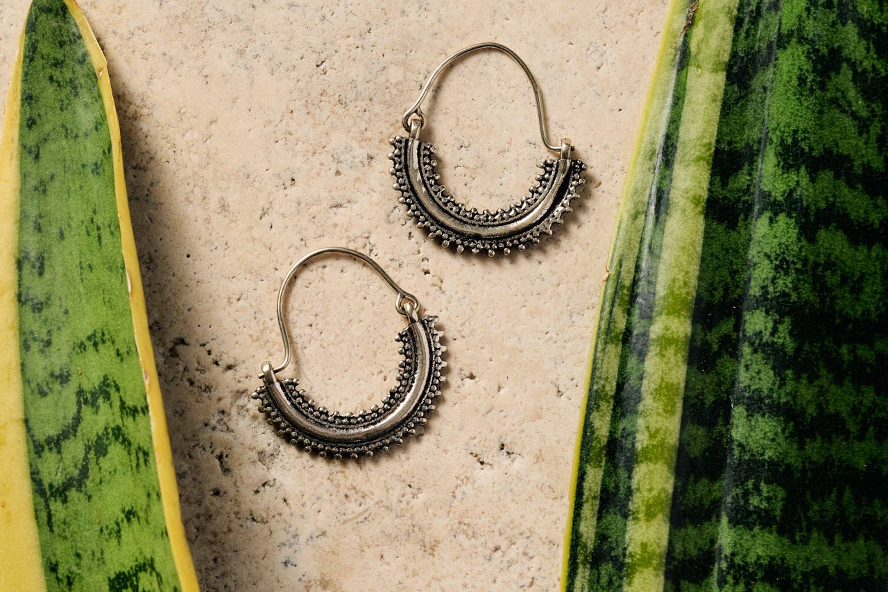 Manake Silvertone Arc Dangle Earrings