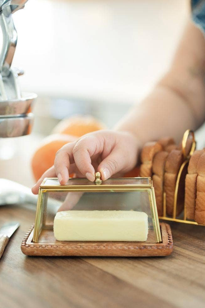 Glass + Mango Wood Butter Dish