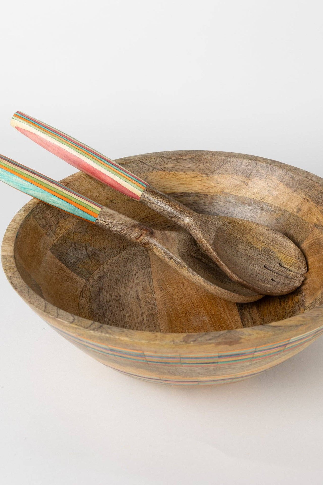 Striped Mango Wood Salad Bowl