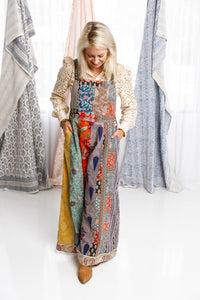 Thumbnail for Botanical Motif Patchwork Printed Overalls