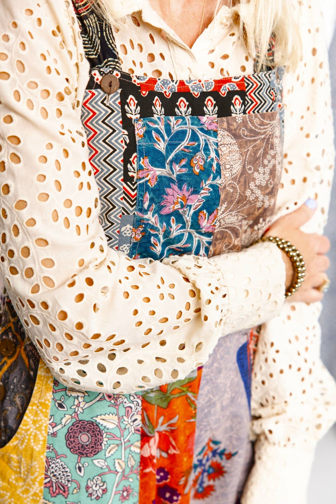 Botanical Motif Patchwork Printed Overalls