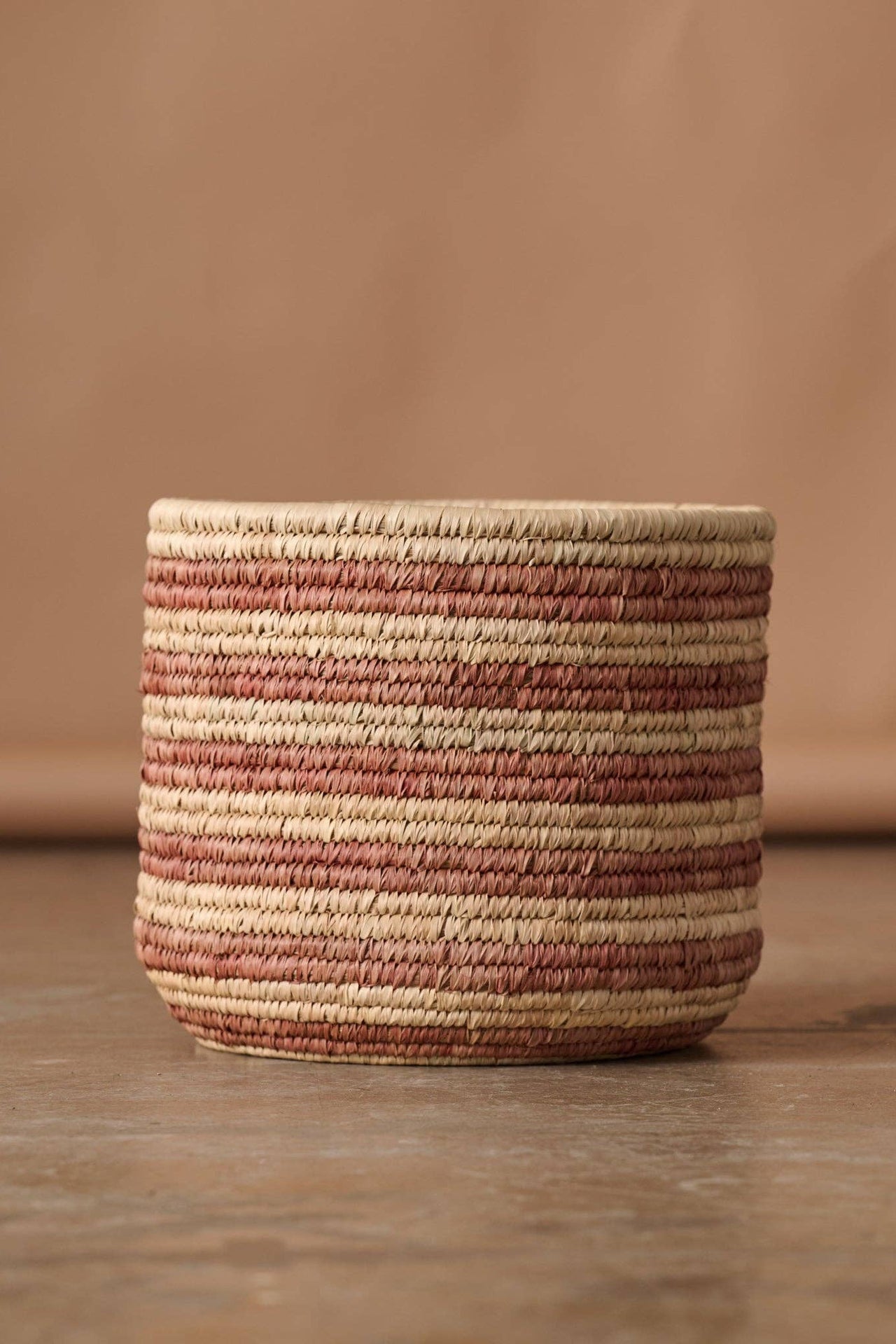 Pink Striped Palm Leaf Basket