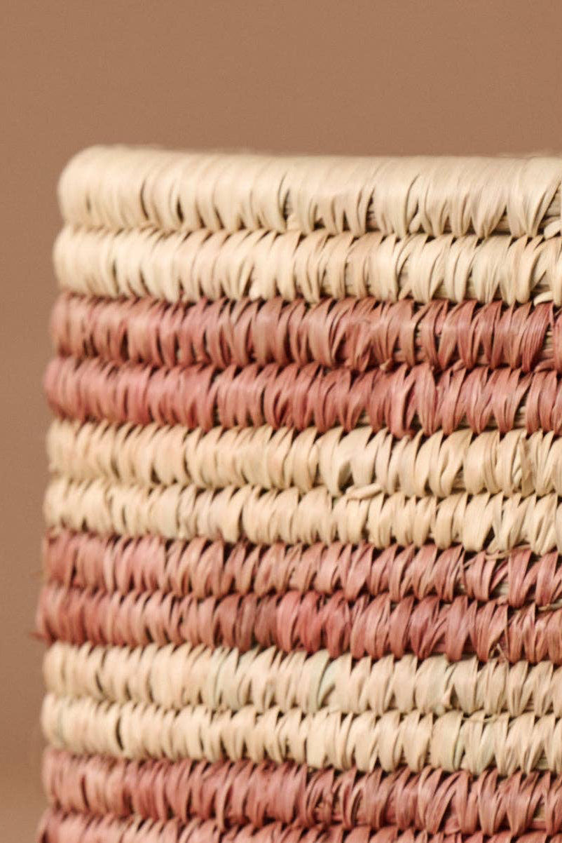 Pink Striped Palm Leaf Basket