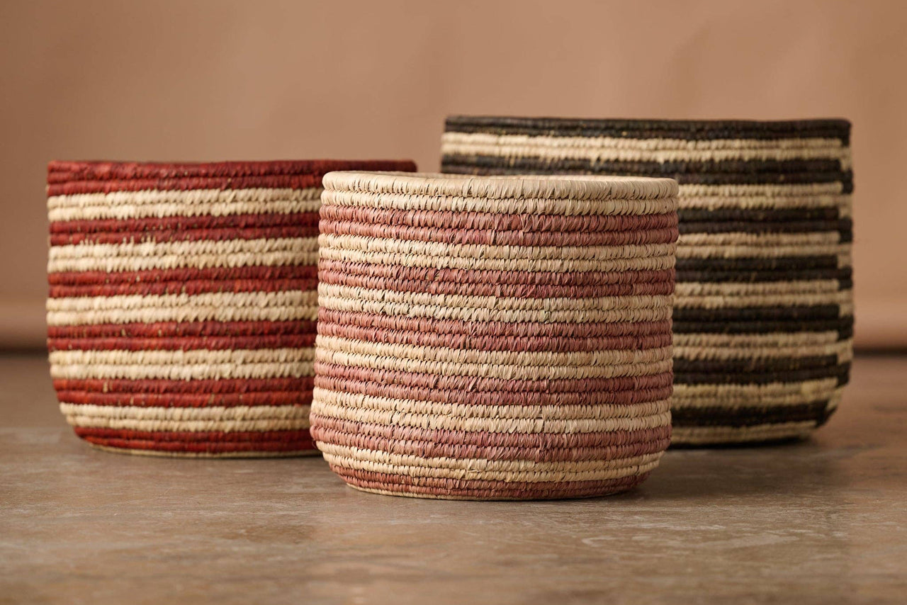 Pink Striped Palm Leaf Basket