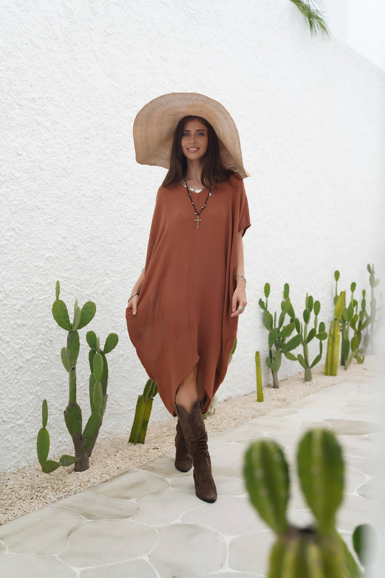 Ramie Cotton Kaftan Dress
