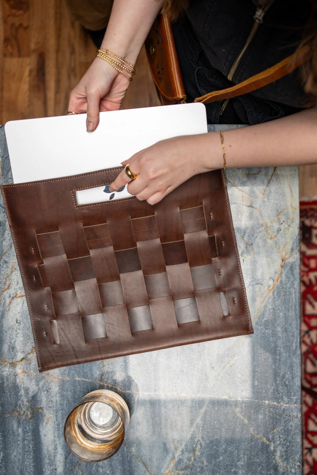 Bria Woven Leather Laptop Tote