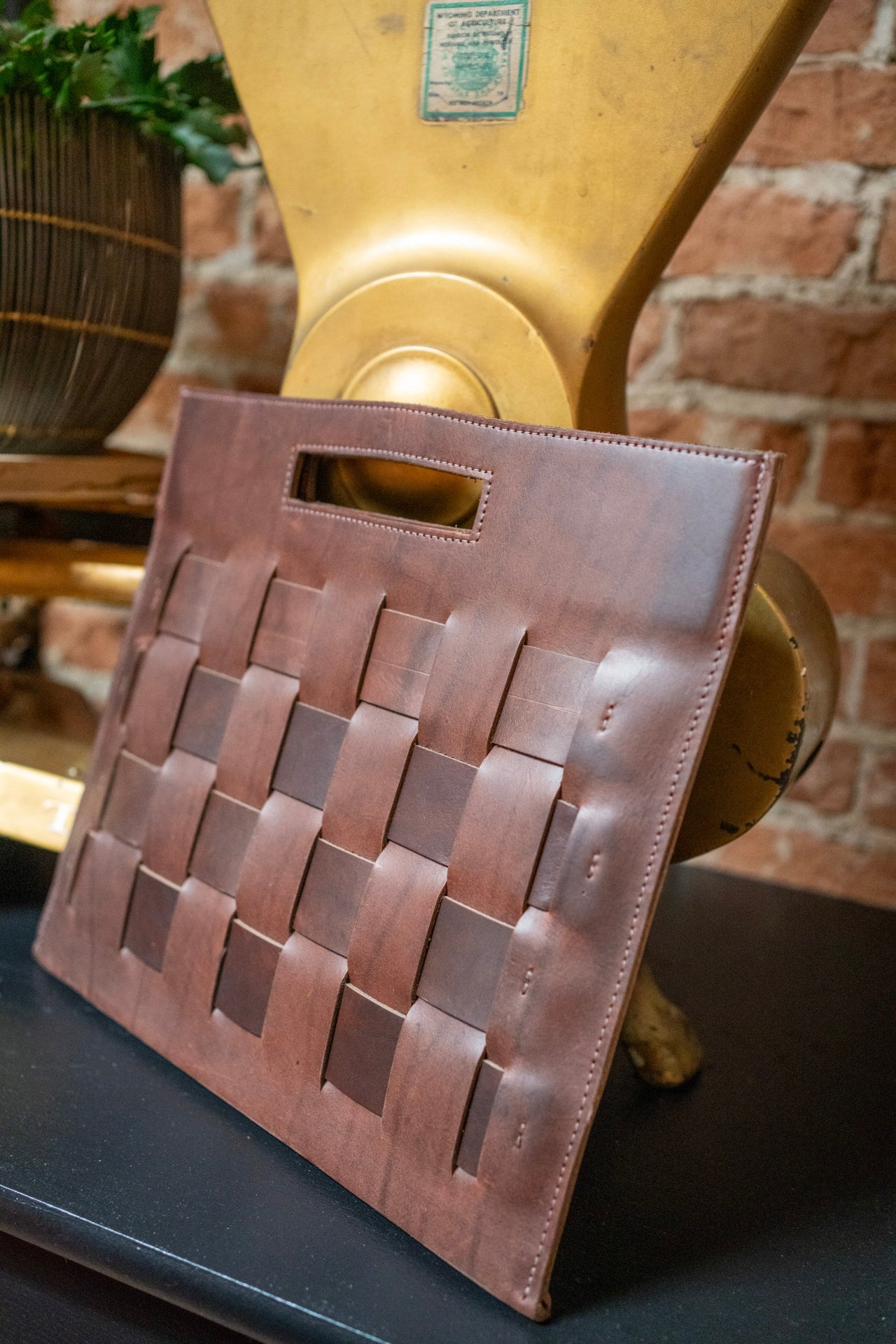 Bria Woven Leather Laptop Tote
