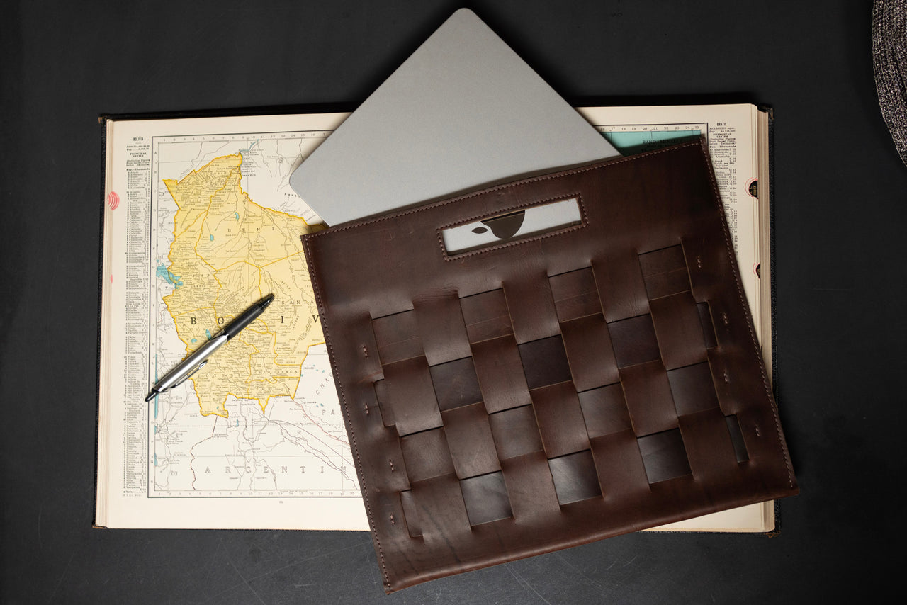 Bria Woven Leather Laptop Tote