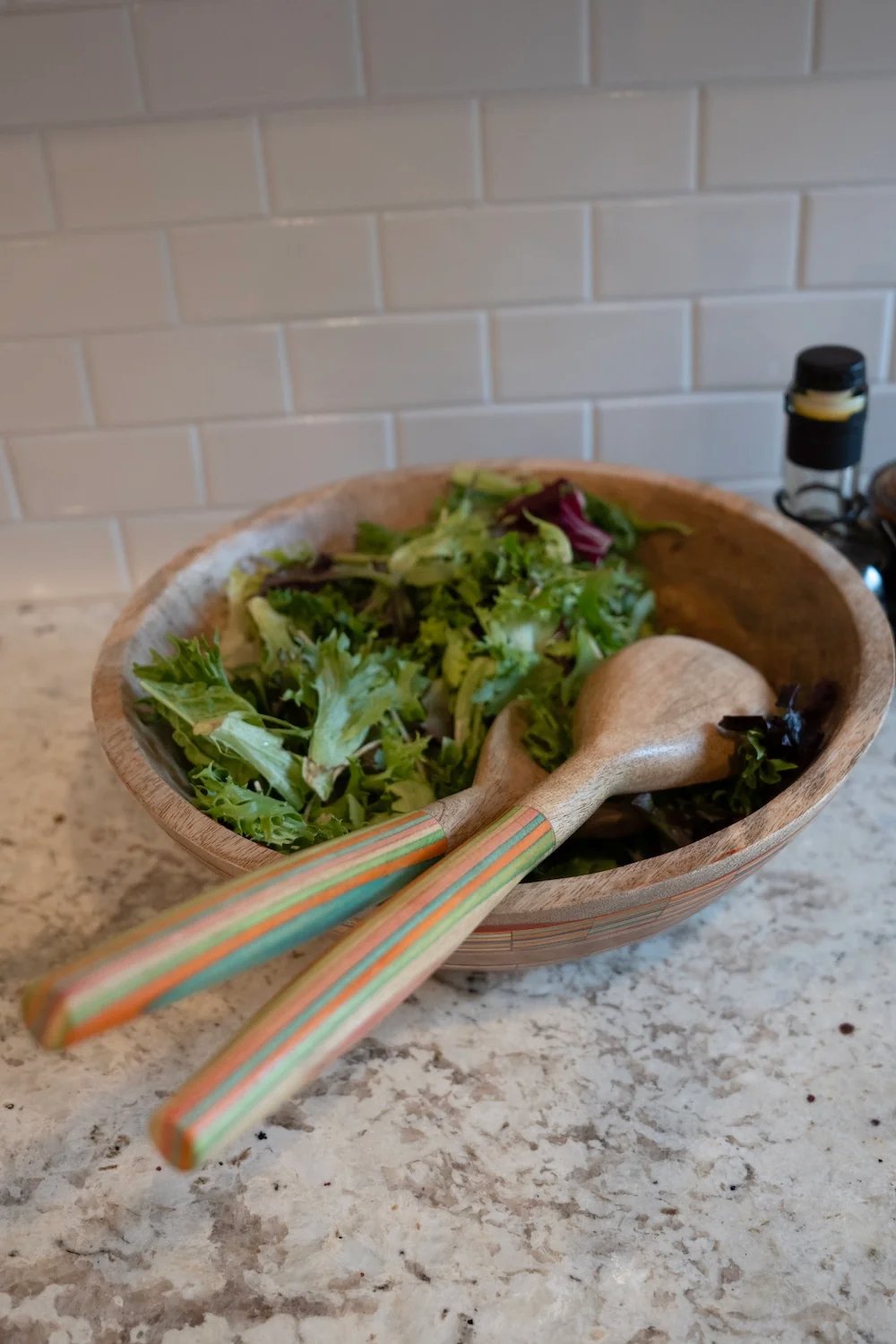 Striped Mango Wood Salad Servers