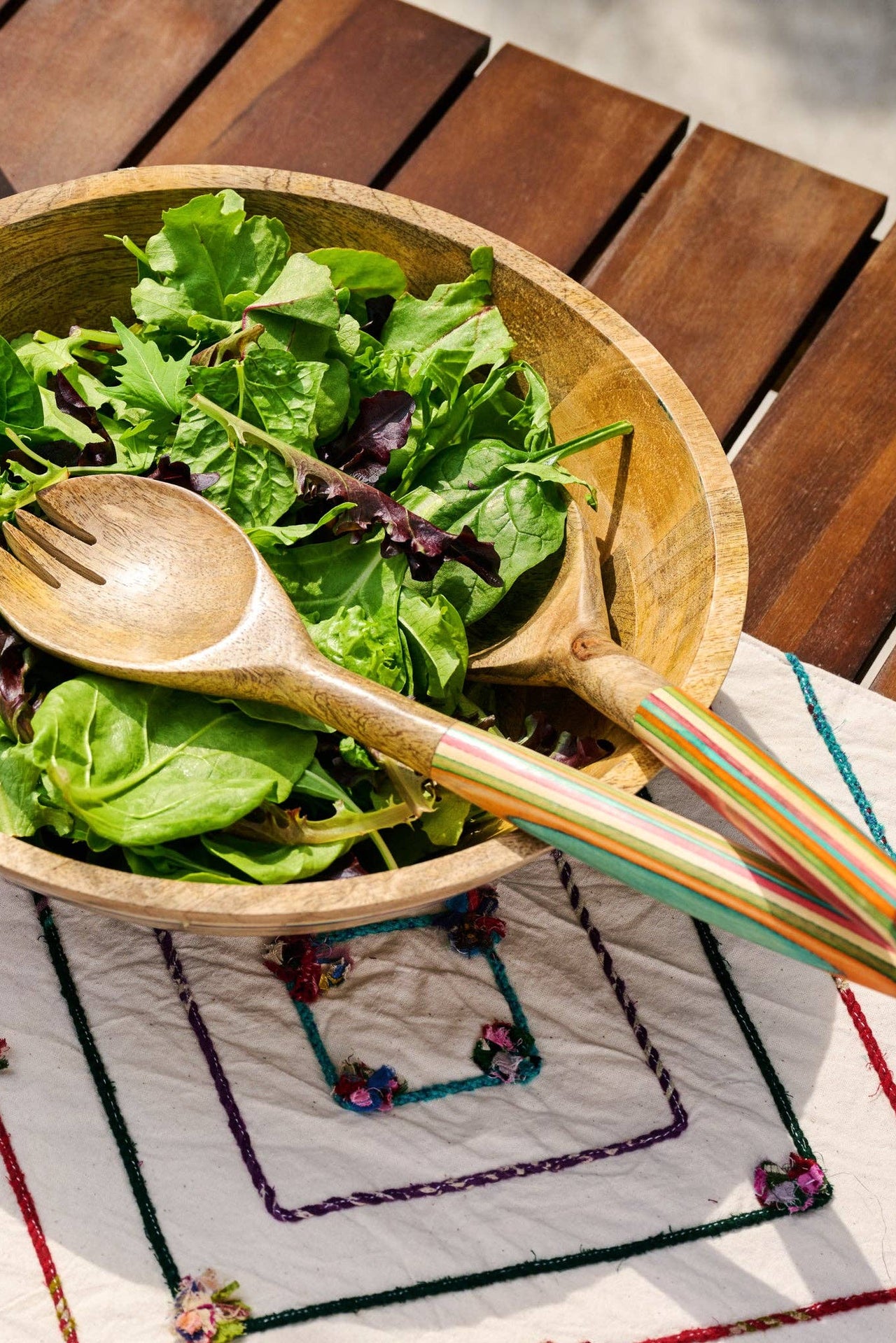 Striped Mango Wood Salad Servers