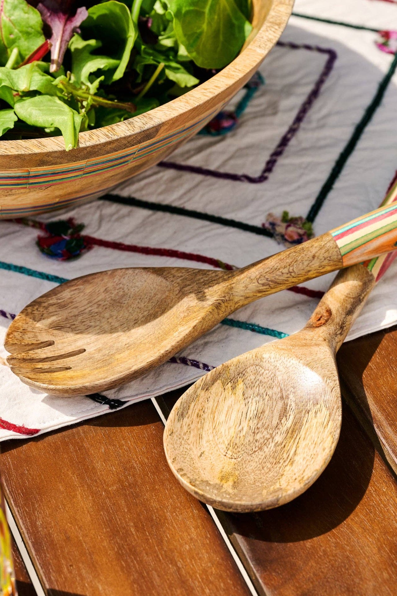 Striped Mango Wood Salad Servers