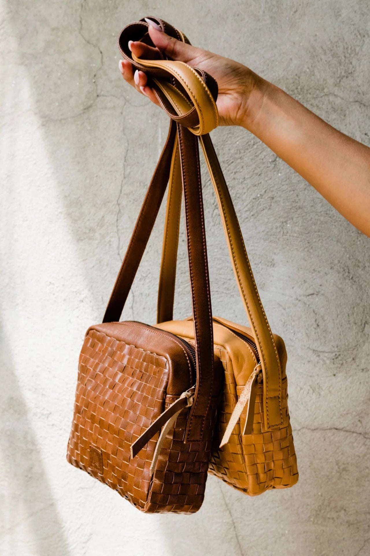 Leather woven crossbody sales bag