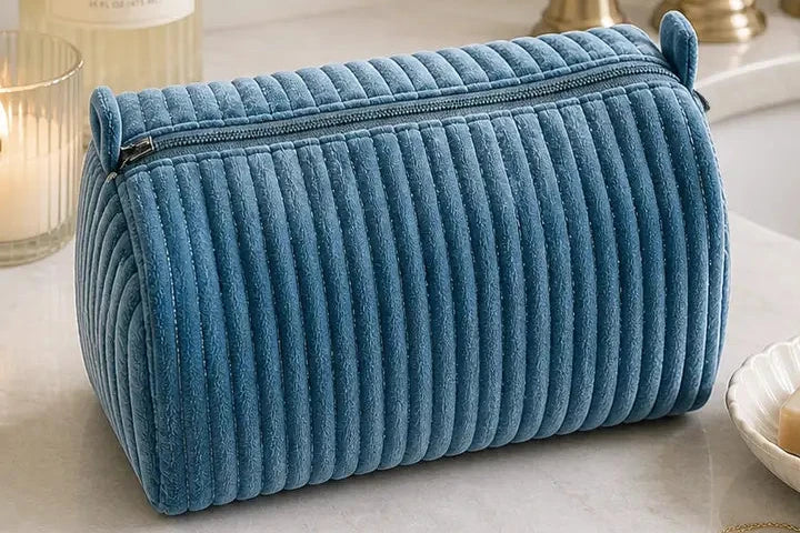 Velvet & Block Print Lined Cosmetic Pouch