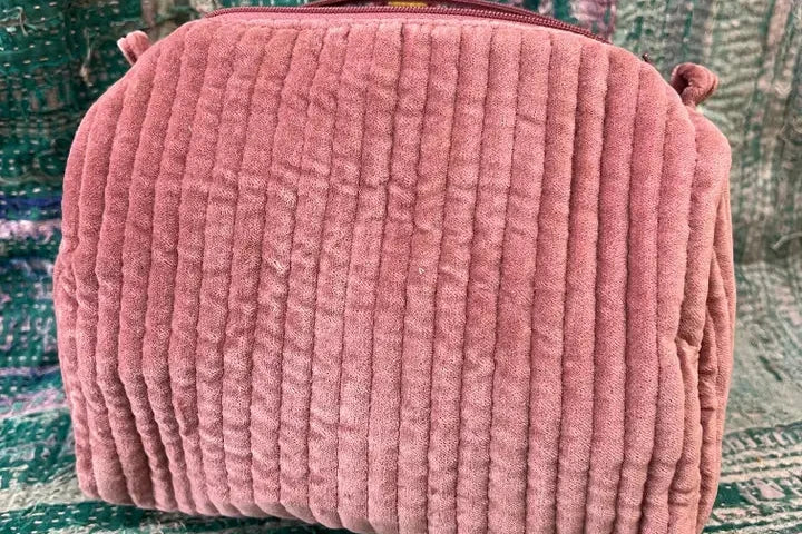 Velvet & Block Print Lined Cosmetic Pouch
