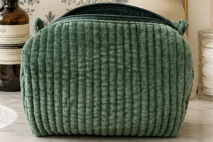 Velvet & Block Print Lined Cosmetic Pouch