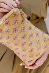 Thumbnail for Velvet & Block Print Lined Cosmetic Pouch