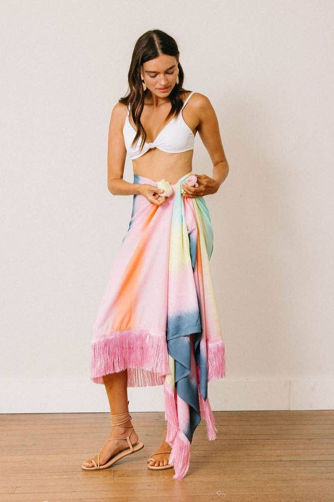 Watercolor Ruby Fringe Sarong
