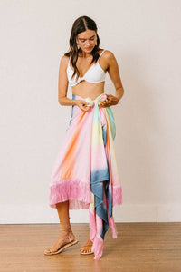 Thumbnail for Watercolor Ruby Fringe Sarong